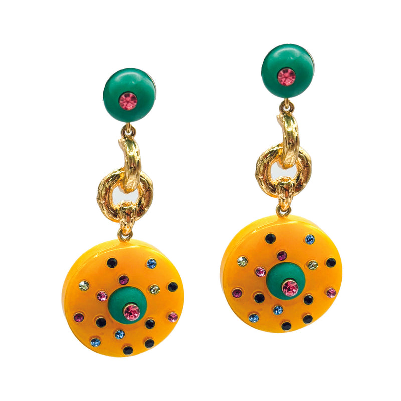 Isabella Jade And Amber Resin Pierced Drop Earrings