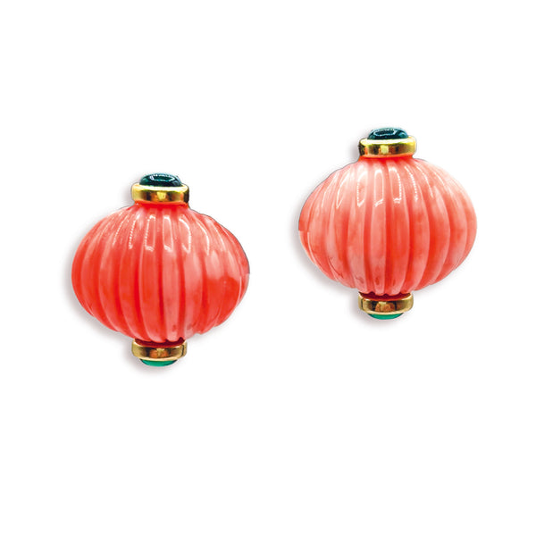 Luisa Carved Coral And Jade Resin Clip Earrings