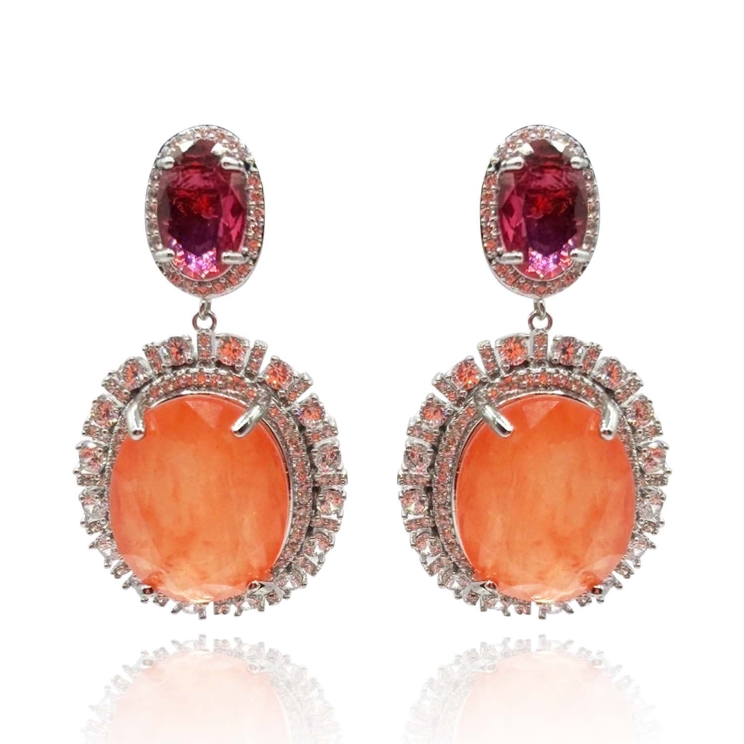 Pendientes colgantes con clip de cristal de fourmalina en naranja y rosa con defectos de Gemma