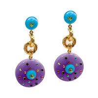 Isabella Turquoise And Amethyst Resin Pierced Drop Earrings