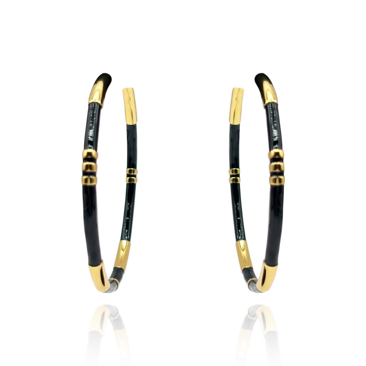 Black And Gold Stripe Hoop Eaarings