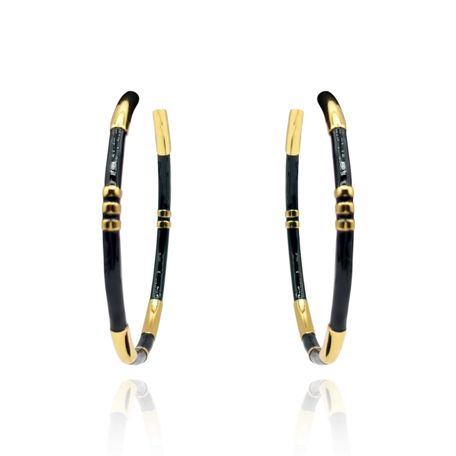 Pendientes de aro Luigina con rayas negras y doradas