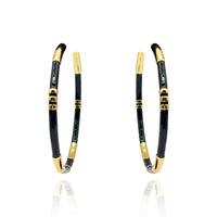 Black And Gold Stripe Hoop Eaarings