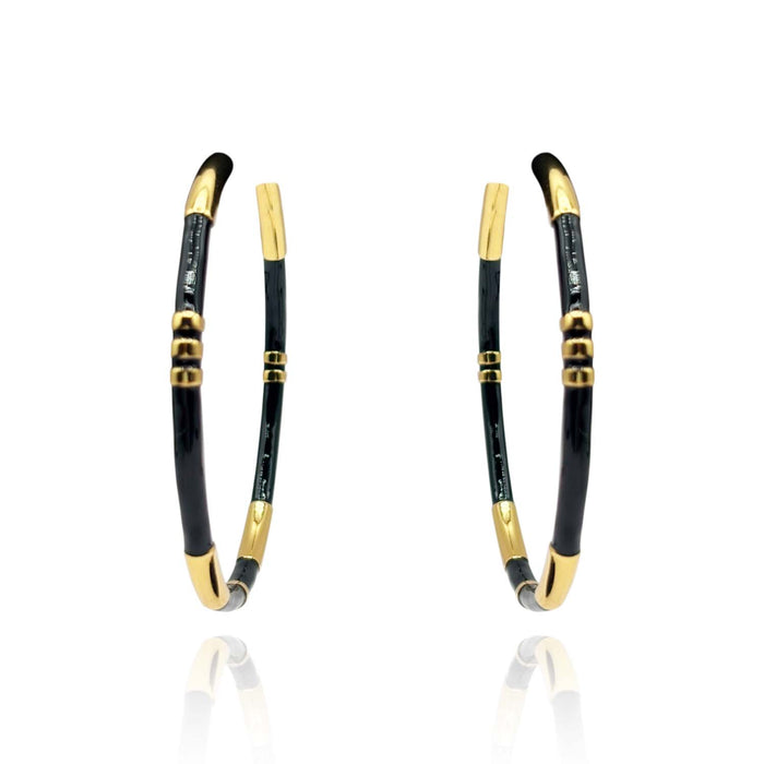 Black And Gold Stripe Hoop Eaarings