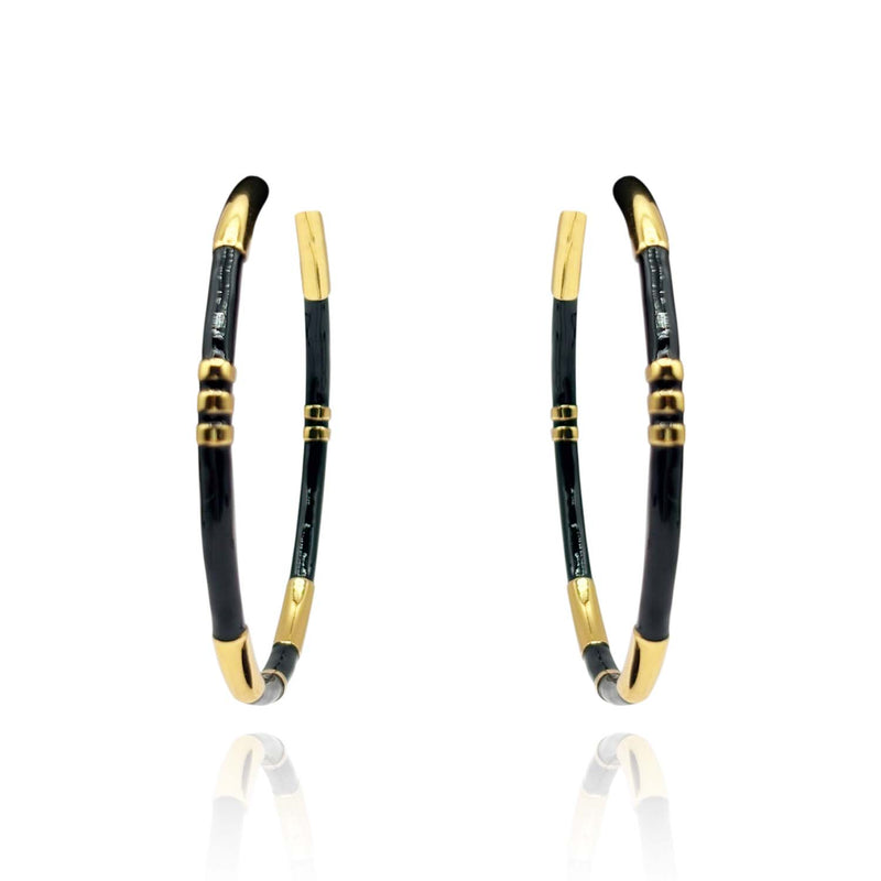 Black And Gold Stripe Hoop Eaarings