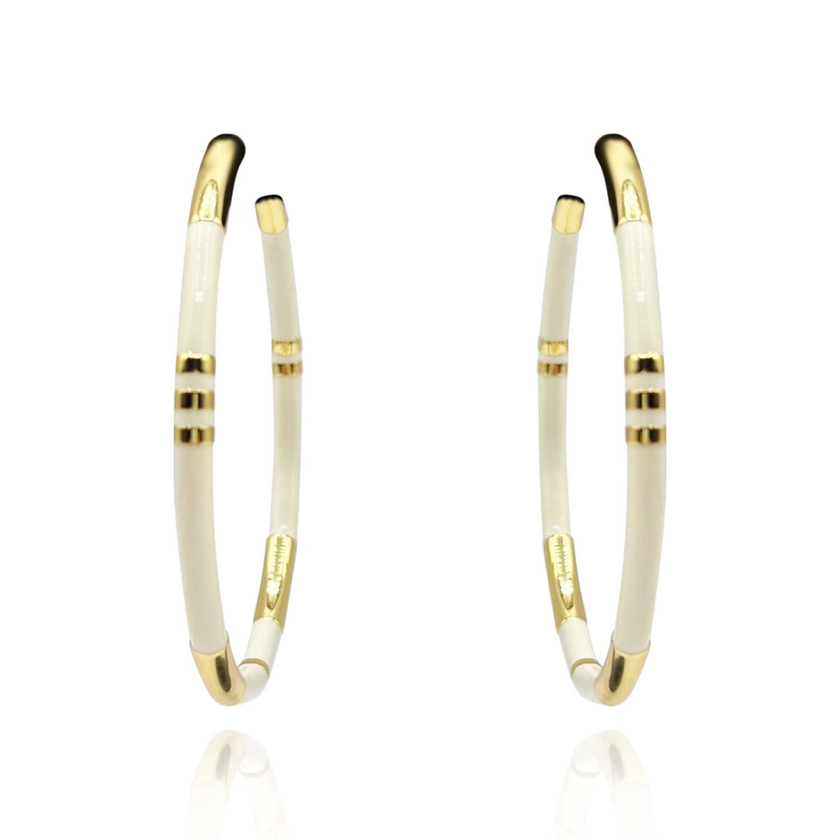 White And Gold Stripe Hoop Eaarings