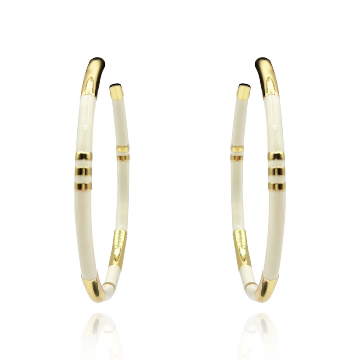 Pendientes de aro Luna con rayas blancas y doradas