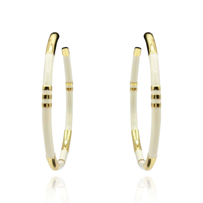 White And Gold Stripe Hoop Eaarings