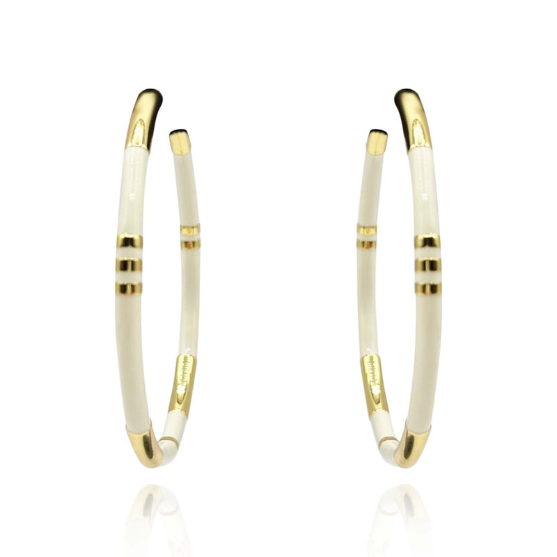 White And Gold Stripe Hoop Eaarings