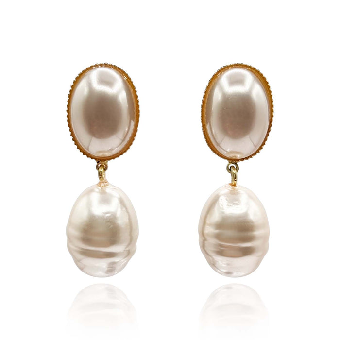 EMMA BAROQUE CHAMPAGNE GLASS PEARL DROP CLIP EARRINGS