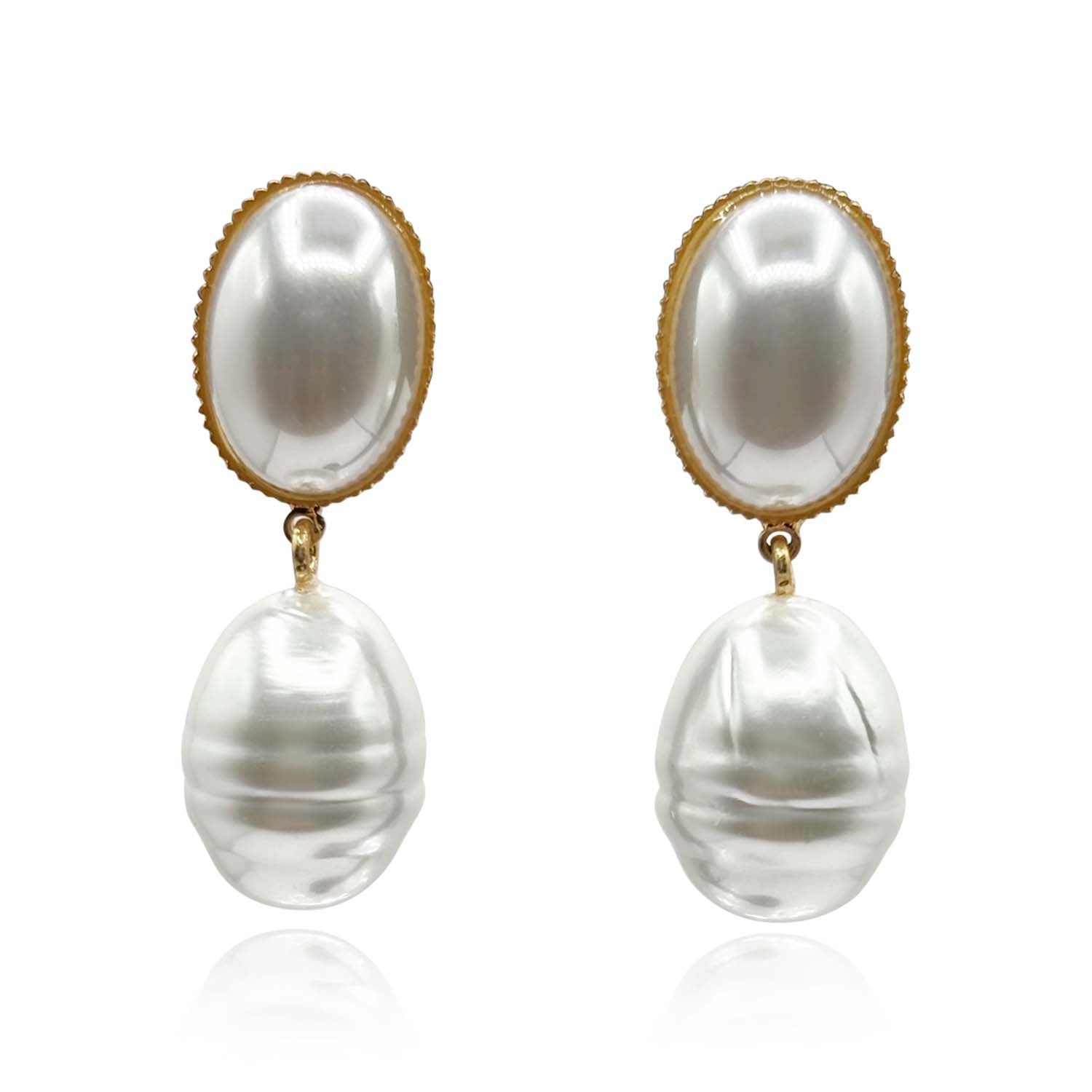 Emma Baroque White Glass Pearl Drop Earrings