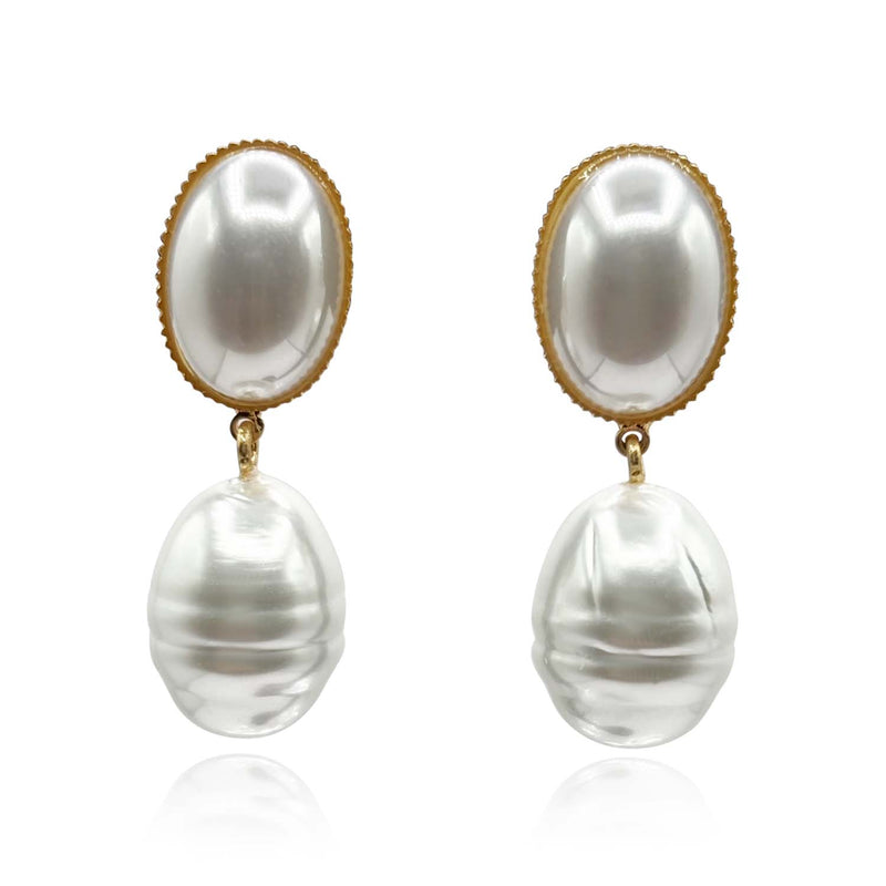 EMMA BAROQUE WHITE GLASS PEARL DROP PIERCED EARRINGS