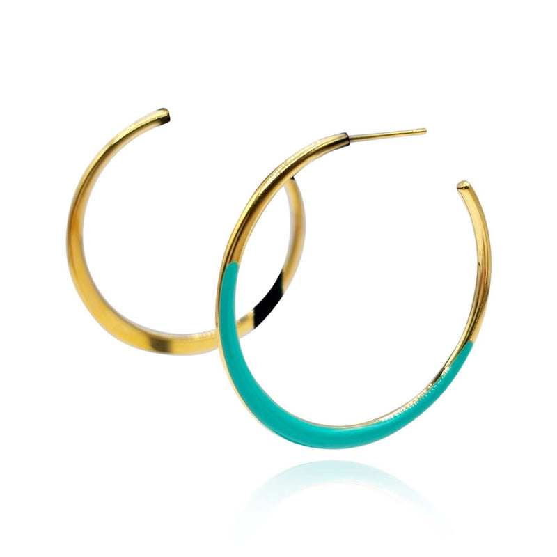 Turquoise And Gold Enamel Hoop Earrings