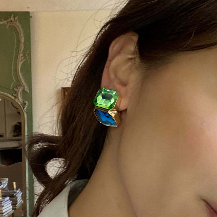 Peridot And Sapphire Double Stone Clip Earrings