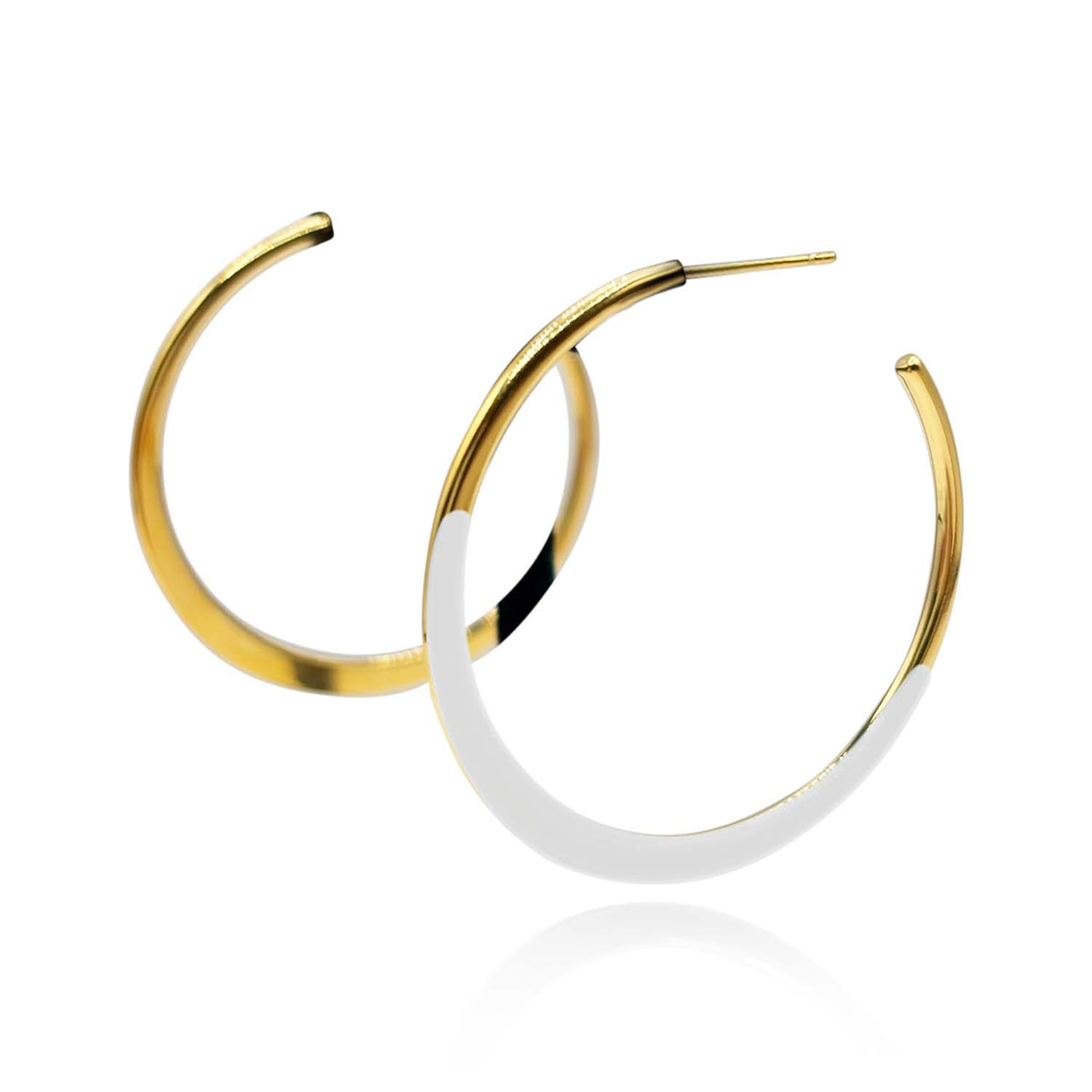 Gold And White Enamel Hoop Earrings