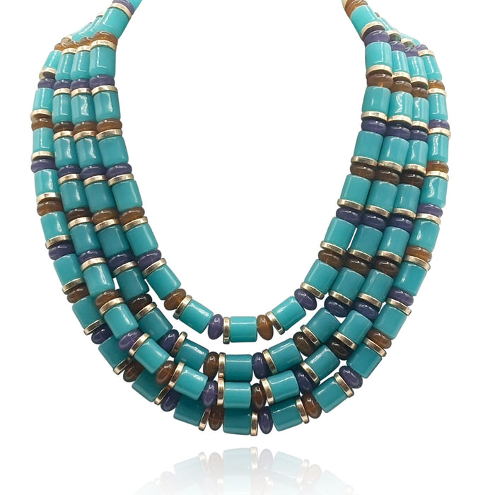 Zita Multi Strand Turquoise Multi Color Resin Necklace