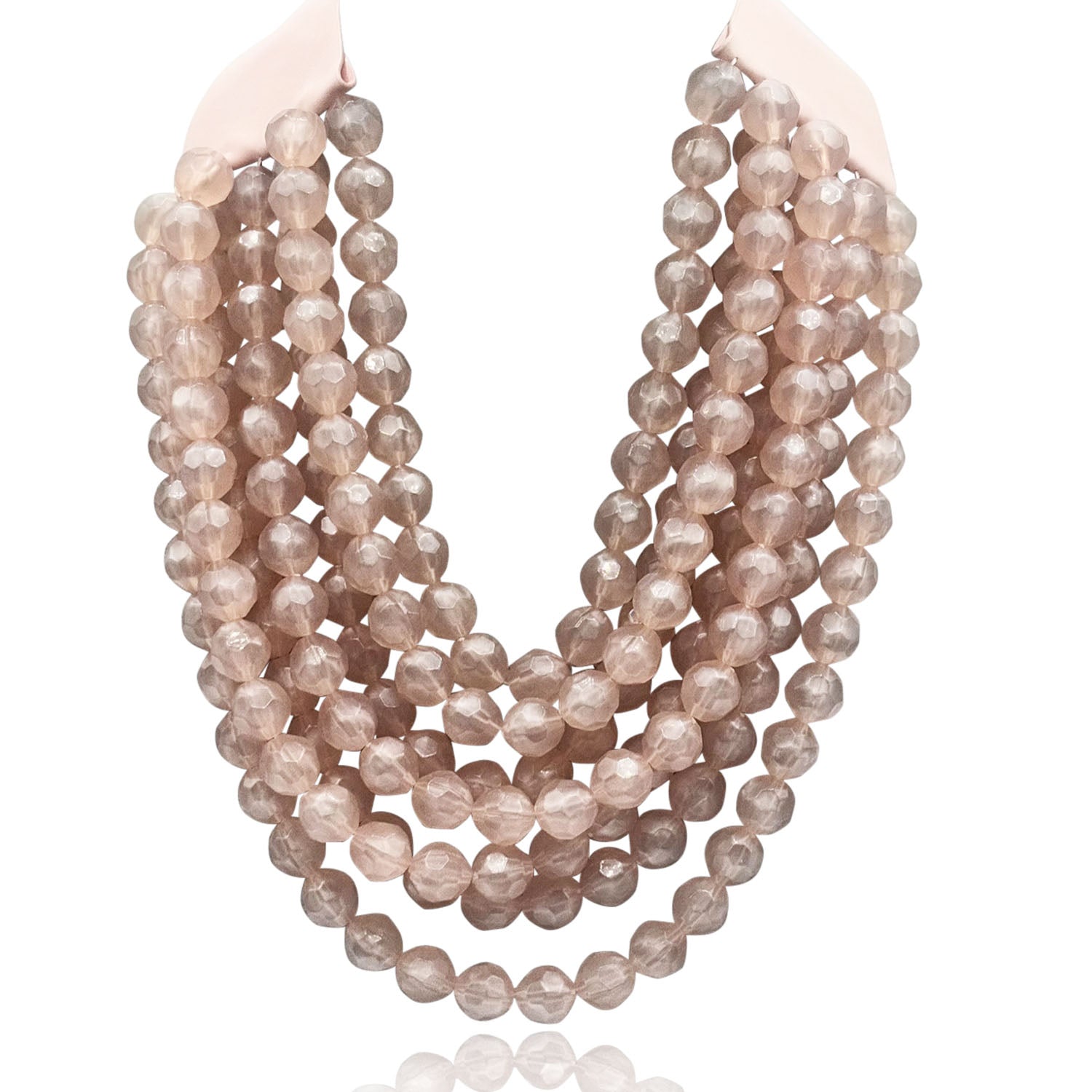 Sabina Multi Strand Faceted Light Pink Resin Beaded Necklace