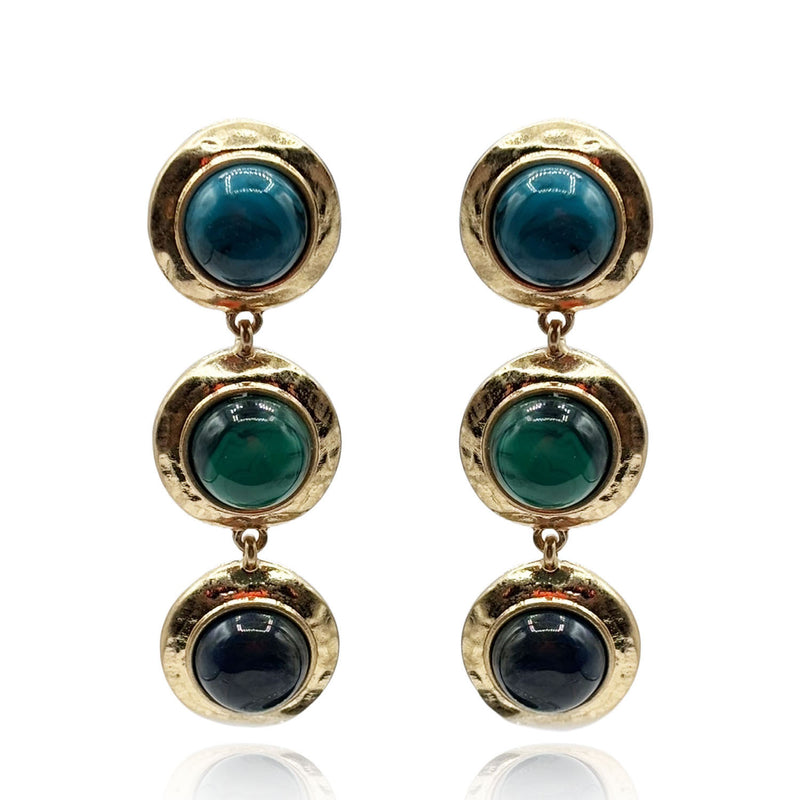 Flora Three Stone Turquoise And Malachite Resin Pierced Earrings