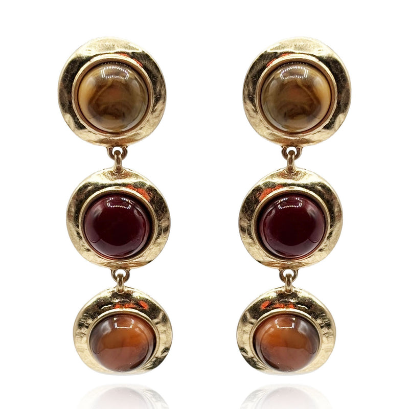 Flora Three Stone Carnelian and Amber Resin Pierced Earrings