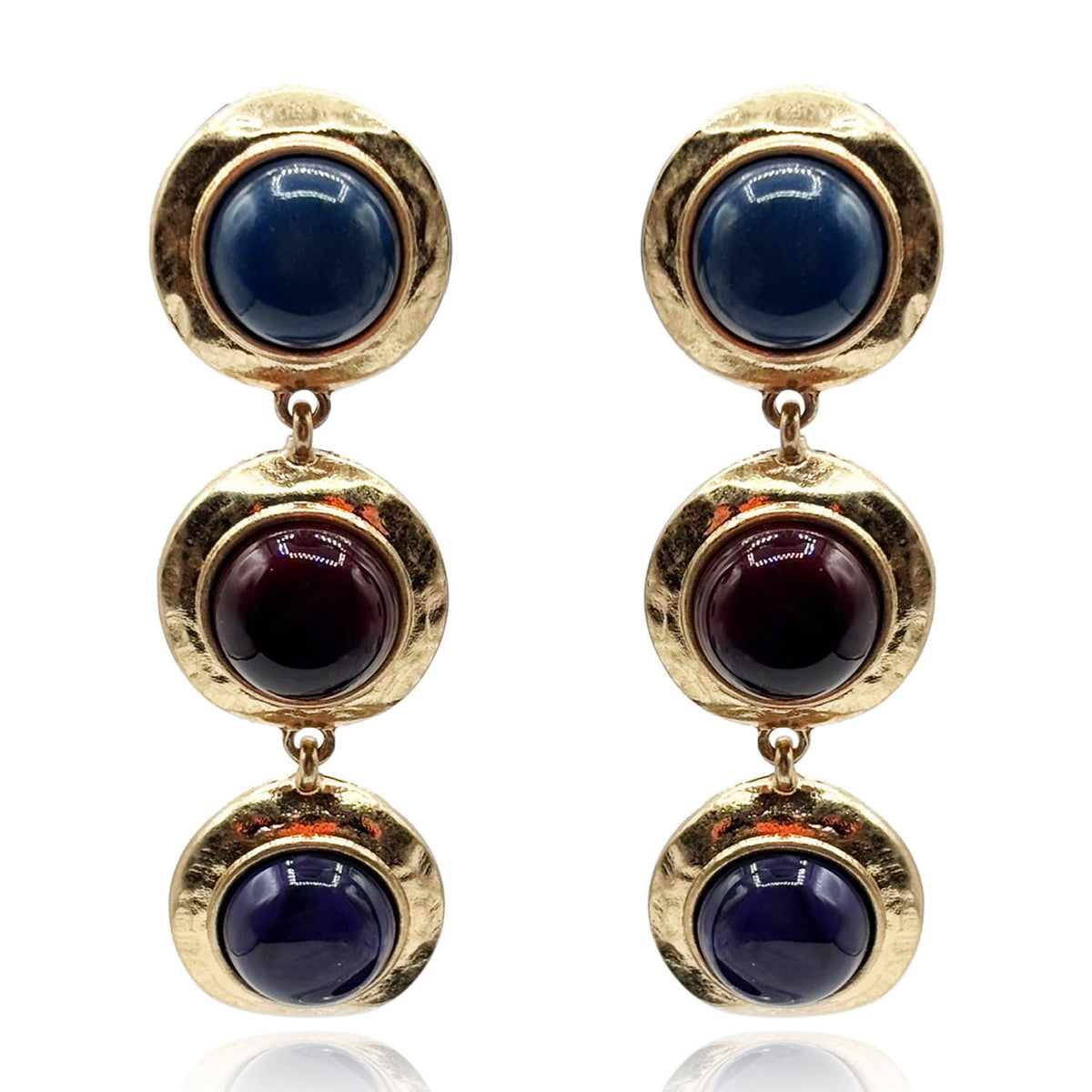 Flora Three Stone Lapis And Carnelian Resin Pierced Earrings