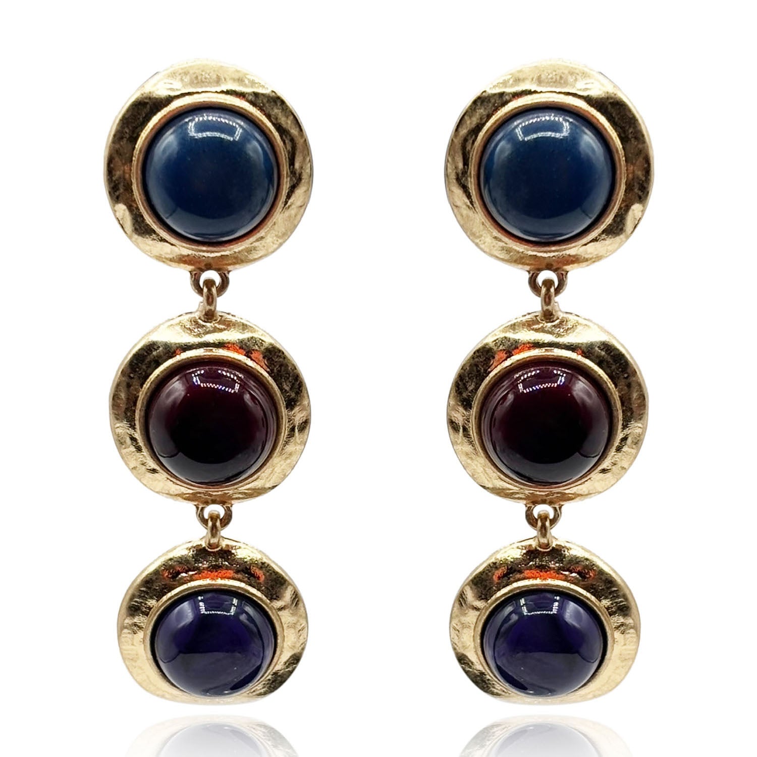 Pendientes Flora de resina de tres piedras con lapislázuli y cornalina