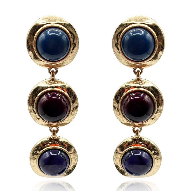 Flora Three Stone Lapis And Carnelian Resin Pierced Earrings