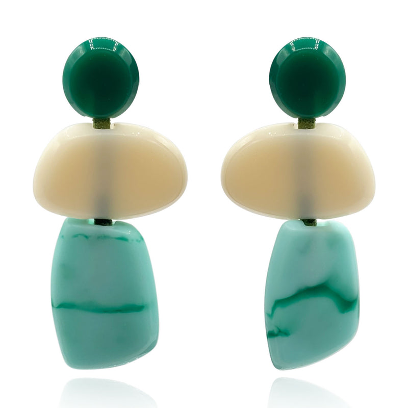 Puzzle Resin Green Multi Triple Drop Earrings