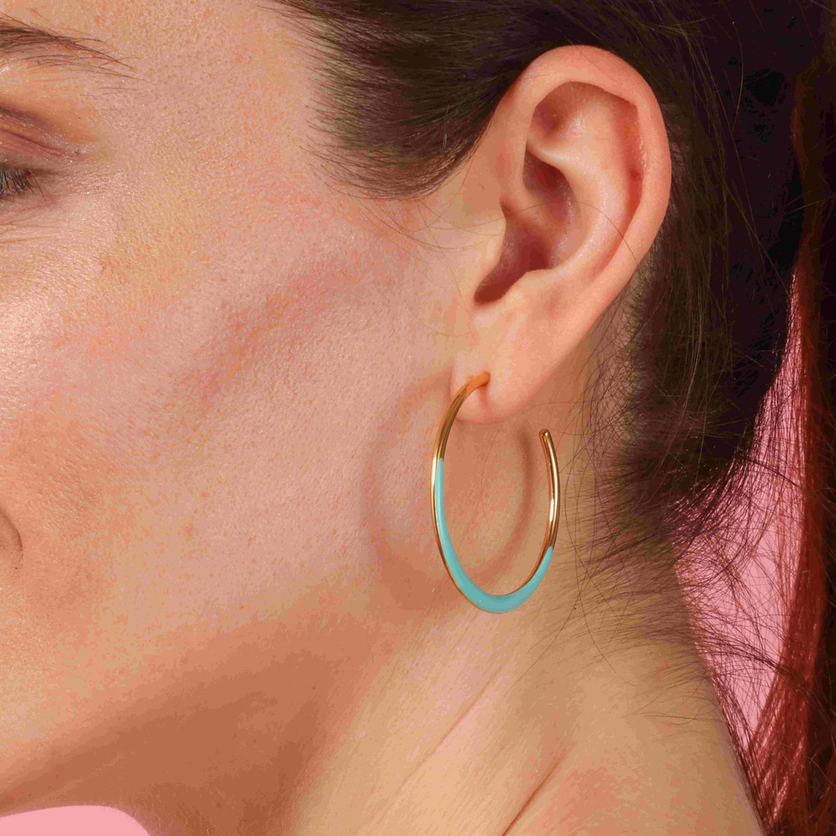 Turquoise And Gold Enamel Hoop Earrings