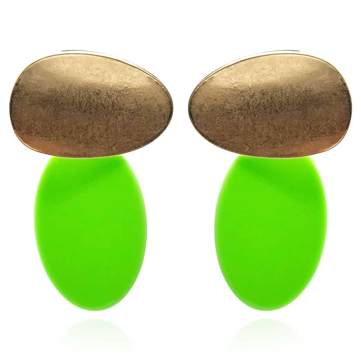 Chiara Worn Gold And Lime Green Pierced Resin Drop Earrings