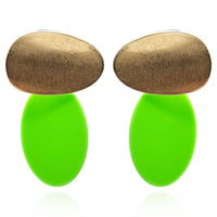 Chiara Worn Gold And Lime Green Pierced Resin Drop Earrings