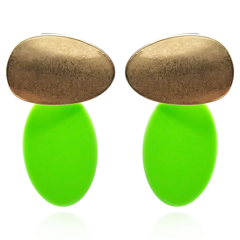 Chiara Worn Gold And Lime Green Pierced Resin Drop Earrings