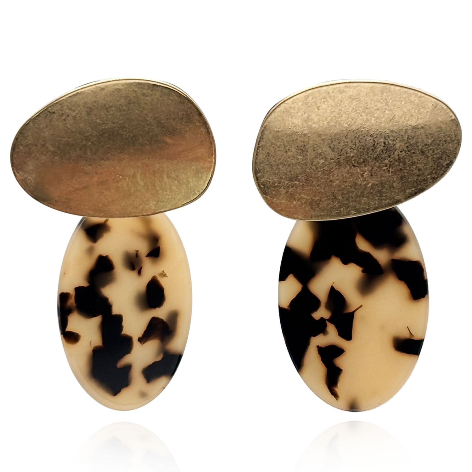 Chiara Worn Gold And Tortoise Pierced Resin Drop Earrings