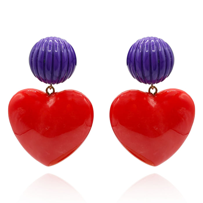 Amour Carved Purple Pierced Resin With Ruby Red Resin Heart Drop