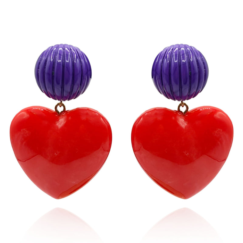Amour Carved Purple Clip Resin With Ruby Red Resin Heart Drop