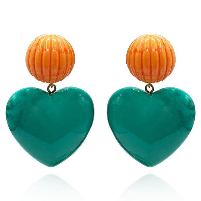 Amour Carved Coral Clip Resin With Jade Resin Heart Drop