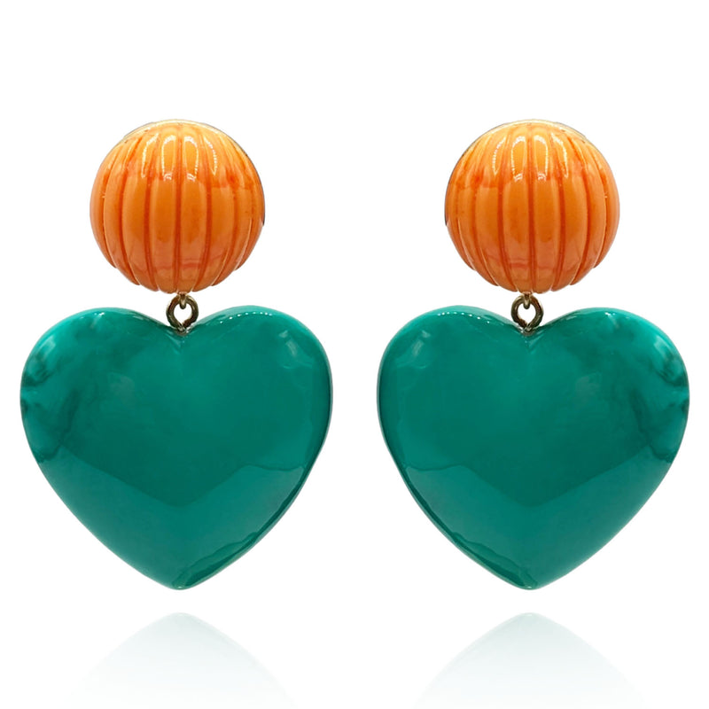 Amour Carved Coral Clip Resin With Jade Resin Heart Drop
