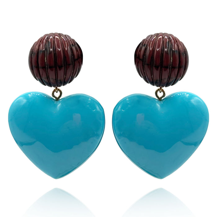 Amour Carved Tortoise Clip Resin With Turquoise Heart Drop