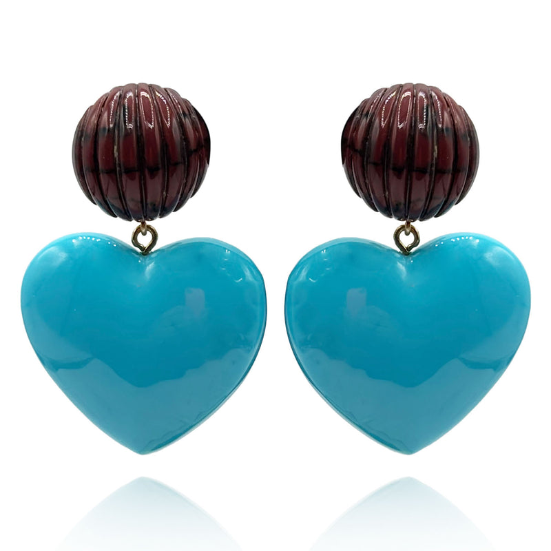 Amour Carved Tortoise Clip Resin With Turquoise Heart Drop