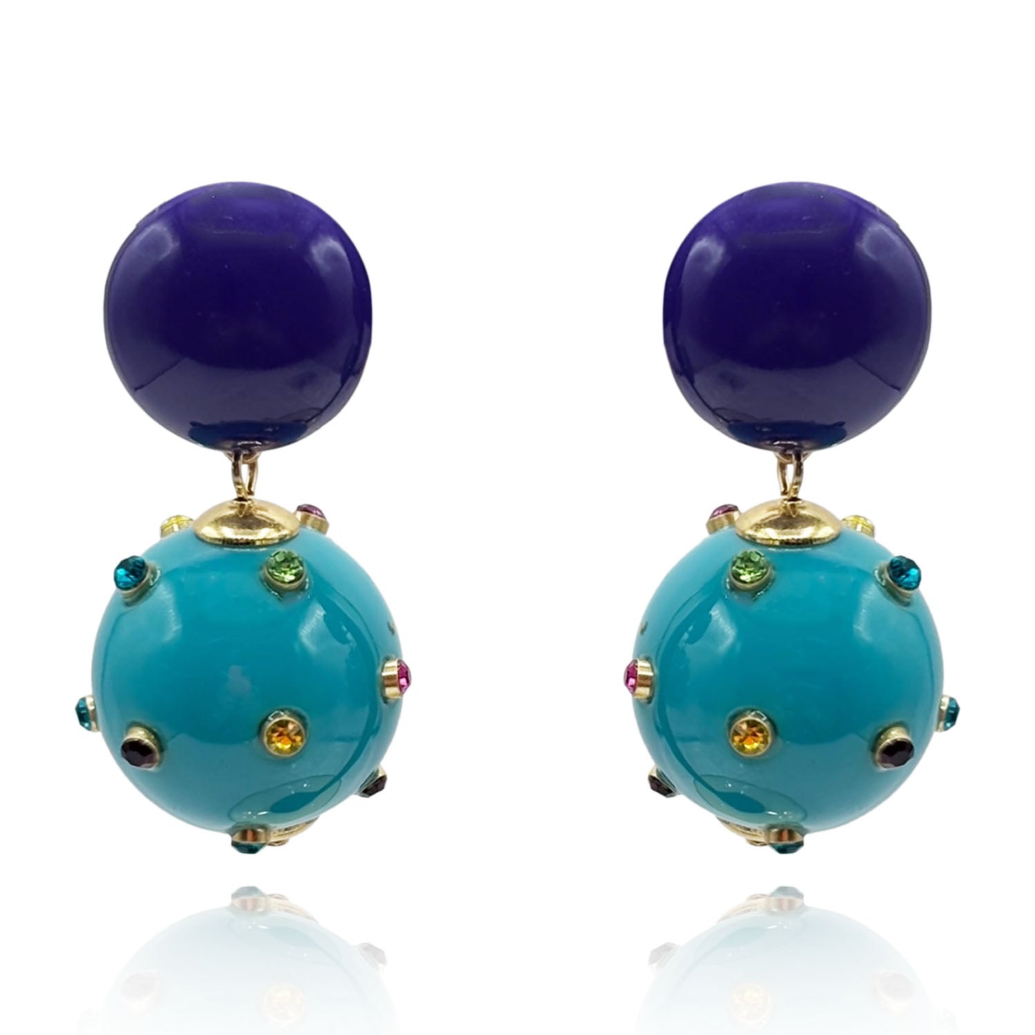 Pendientes Valentina de resina morada y turquesa con tachuelas 