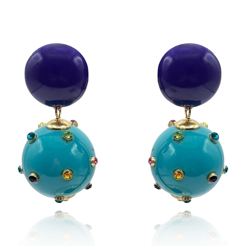 Valentina Purple And Turquoise Resin Studded Pierced Earrings
