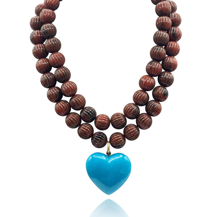 Amour Carved Tortoise Resin Beads With Turquoise Resin Heart Pendant