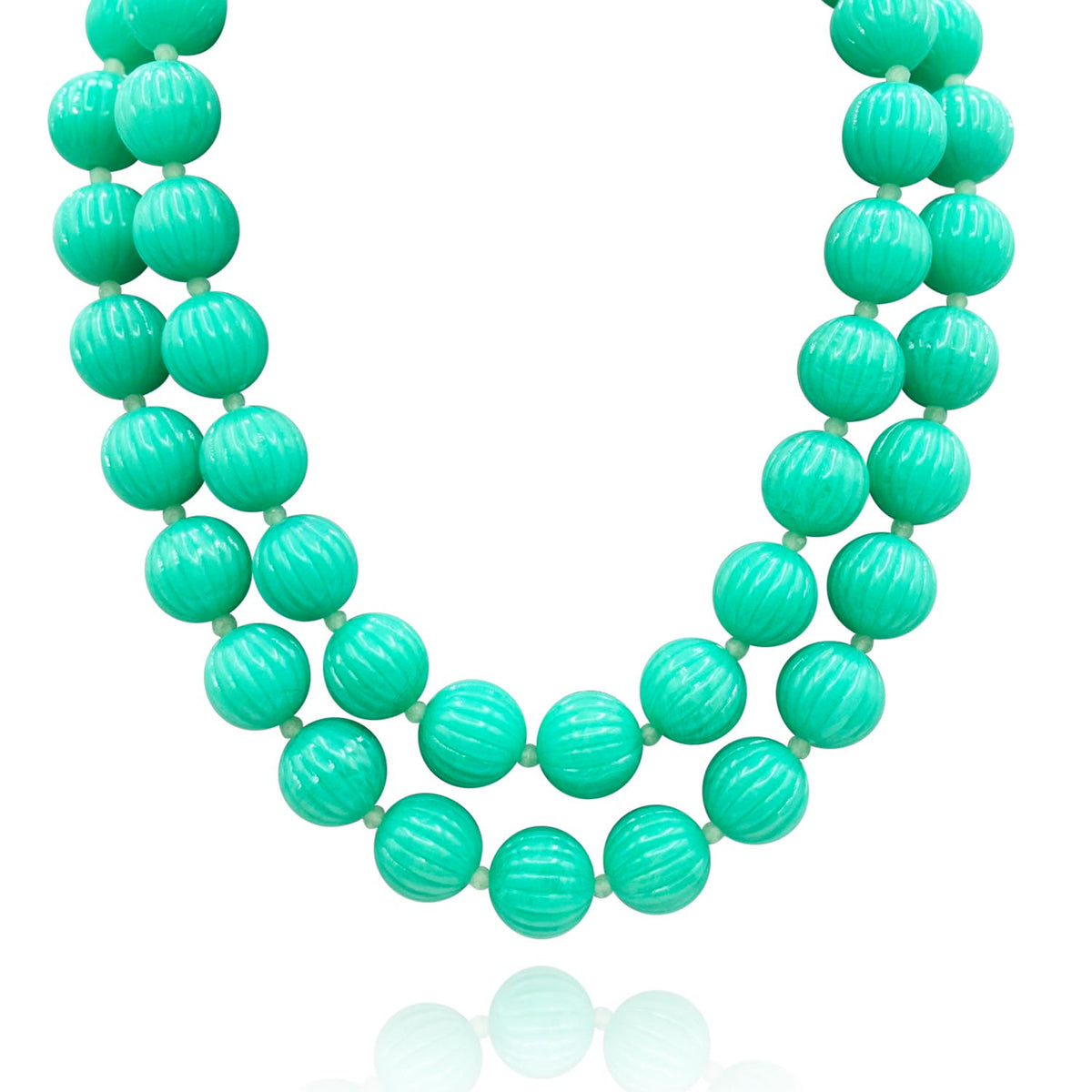 Vicenza Jade Carved Seventeen And One Half Inches Melon Bead Necklace