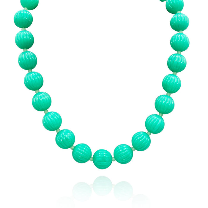 Vicenza Jade Carved Seventeen And One Half Inches Melon Bead Necklace