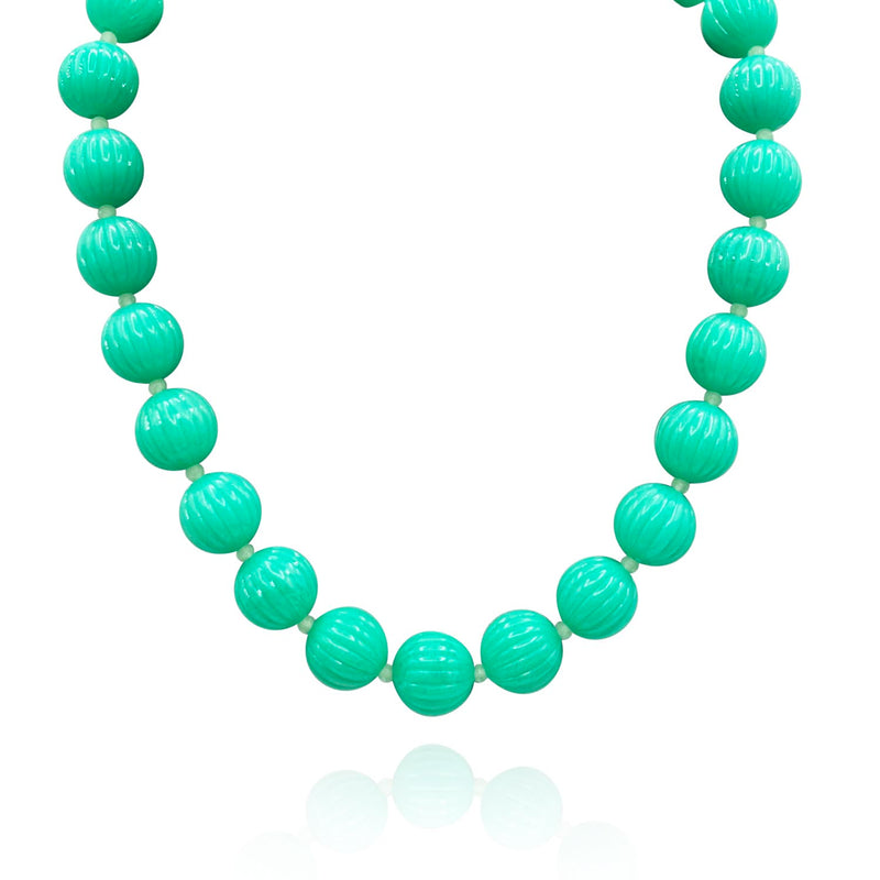 Vicenza Jade Carved Seventeen And One Half Inches Melon Bead Necklace