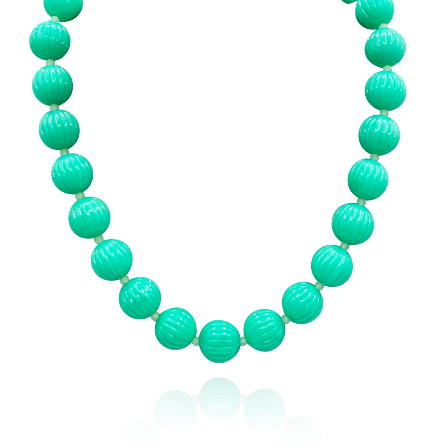 Vicenza Jade Carved Seventeen And One Half Inches Melon Bead Necklace