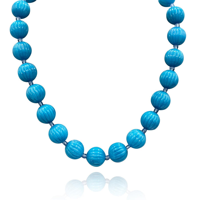 Vicenza Turquoise Carved Seventeen And One Half Inches  Melon Bead Necklace