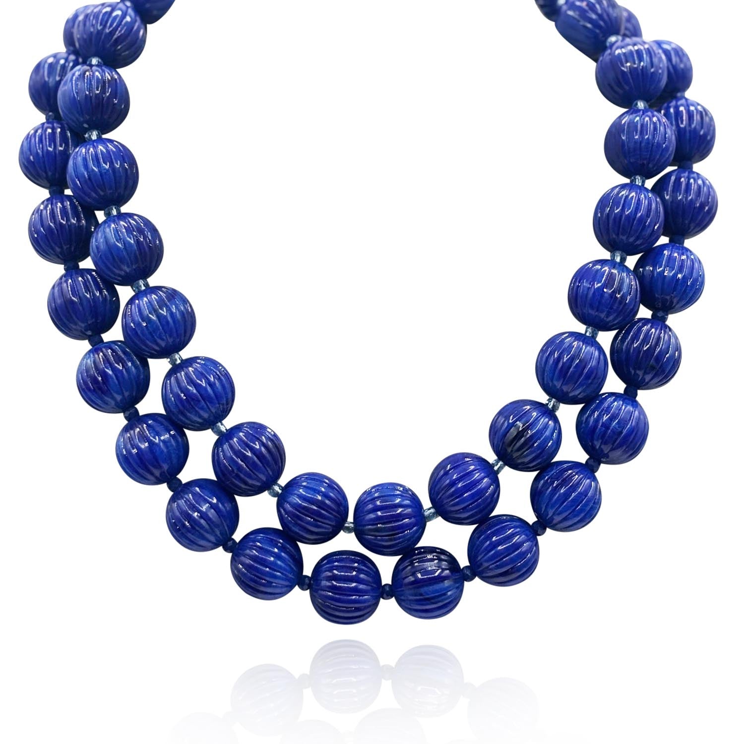 Vicenza Sapphire Carved Sixteen Inch Melon Bead Necklace