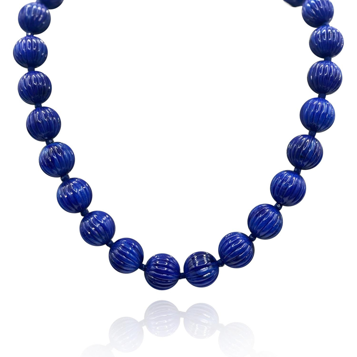 Vicenza Sapphire Carved Sixteen Inches Melon Bead Necklace