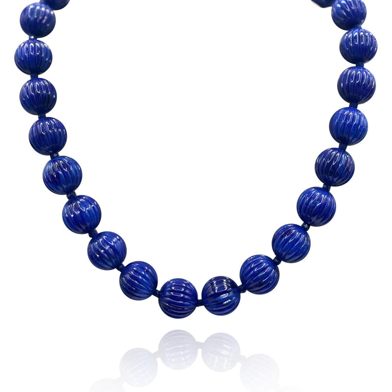 Vicenza Sapphire Carved Sixteen Inches Melon Bead Necklace