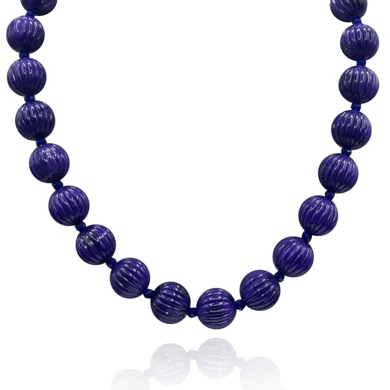 Vicenza Amethyst Resin Carved Seventeen And One Half Inches Melon Bead Necklace